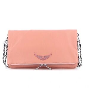 Zadig & Voltaire Removable silver/black Chain Leather Clutch In Pink